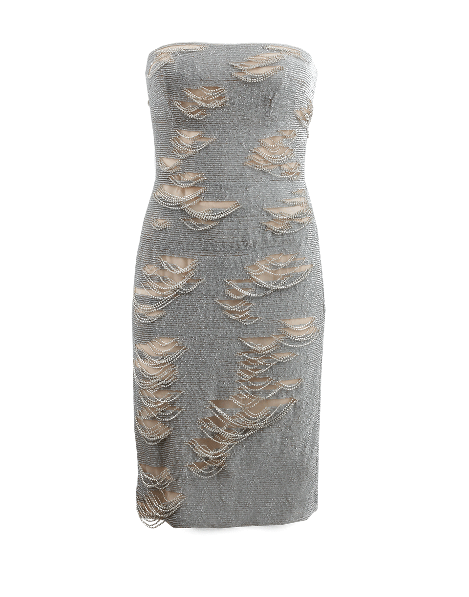 KAUFMAN FRANCO-Strapless Shredded Sequin Cocktail Dress-FOG