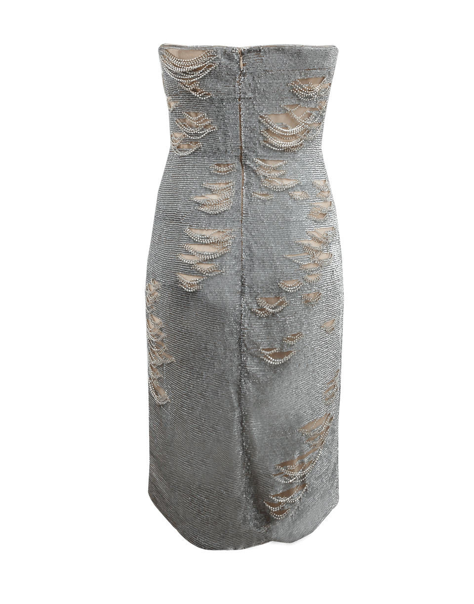 KAUFMAN FRANCO-Strapless Shredded Sequin Cocktail Dress-FOG