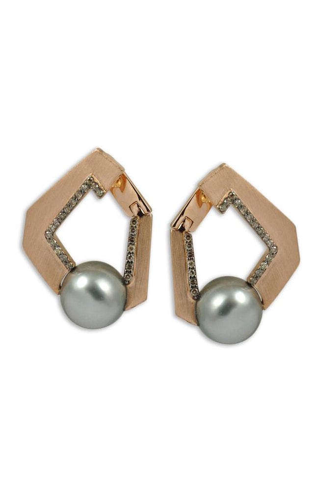 KAVANT & SHARART-Pearl and Brown Diamond Origami Link No. 5 Earrings-ROSE GOLD