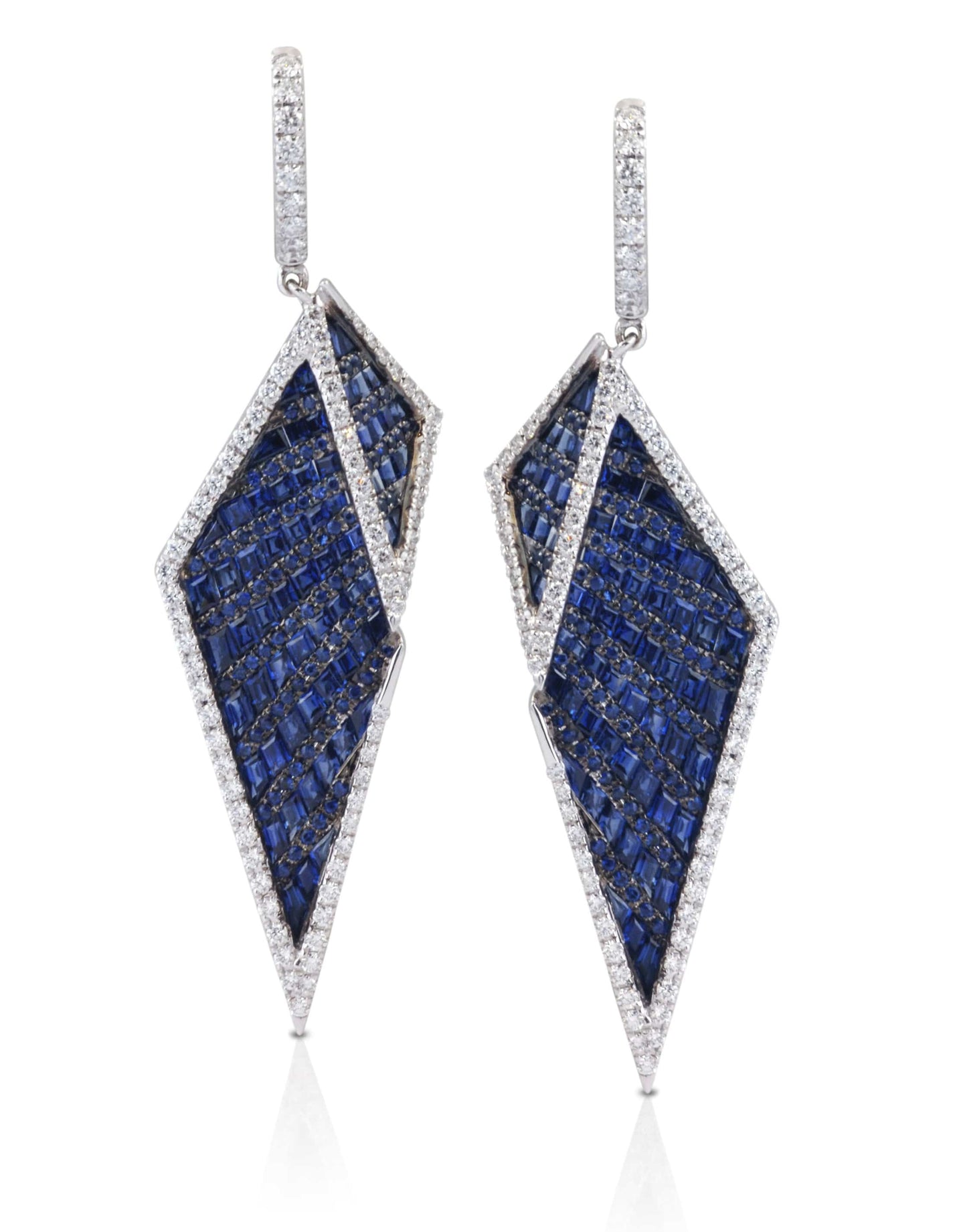 KAVANT & SHARART-Blue Sapphire and Diamond Origami Earrings-WHITE GOLD