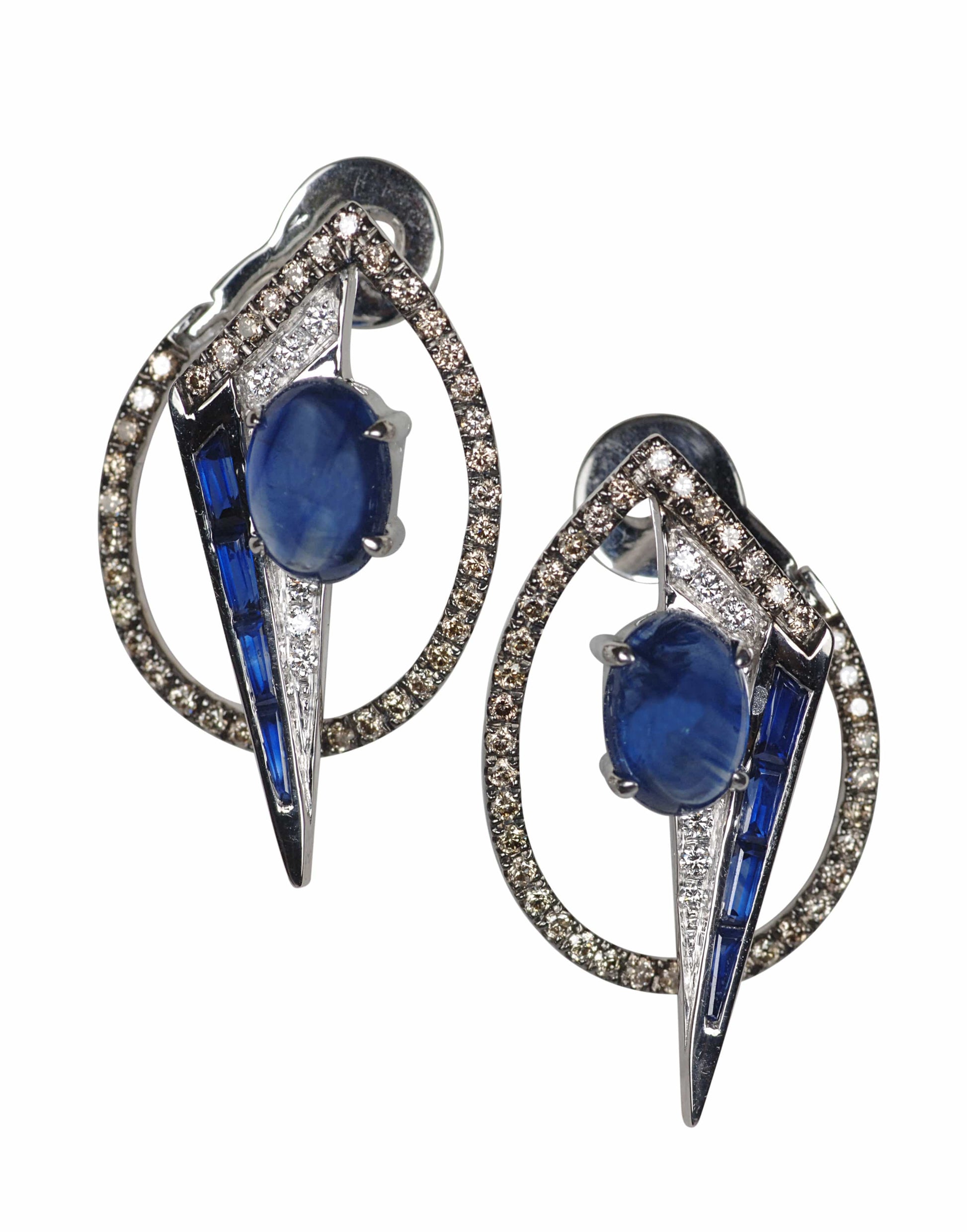 KAVANT & SHARART-Geoart Oto Blue Sapphire Earrings-WHITE GOLD