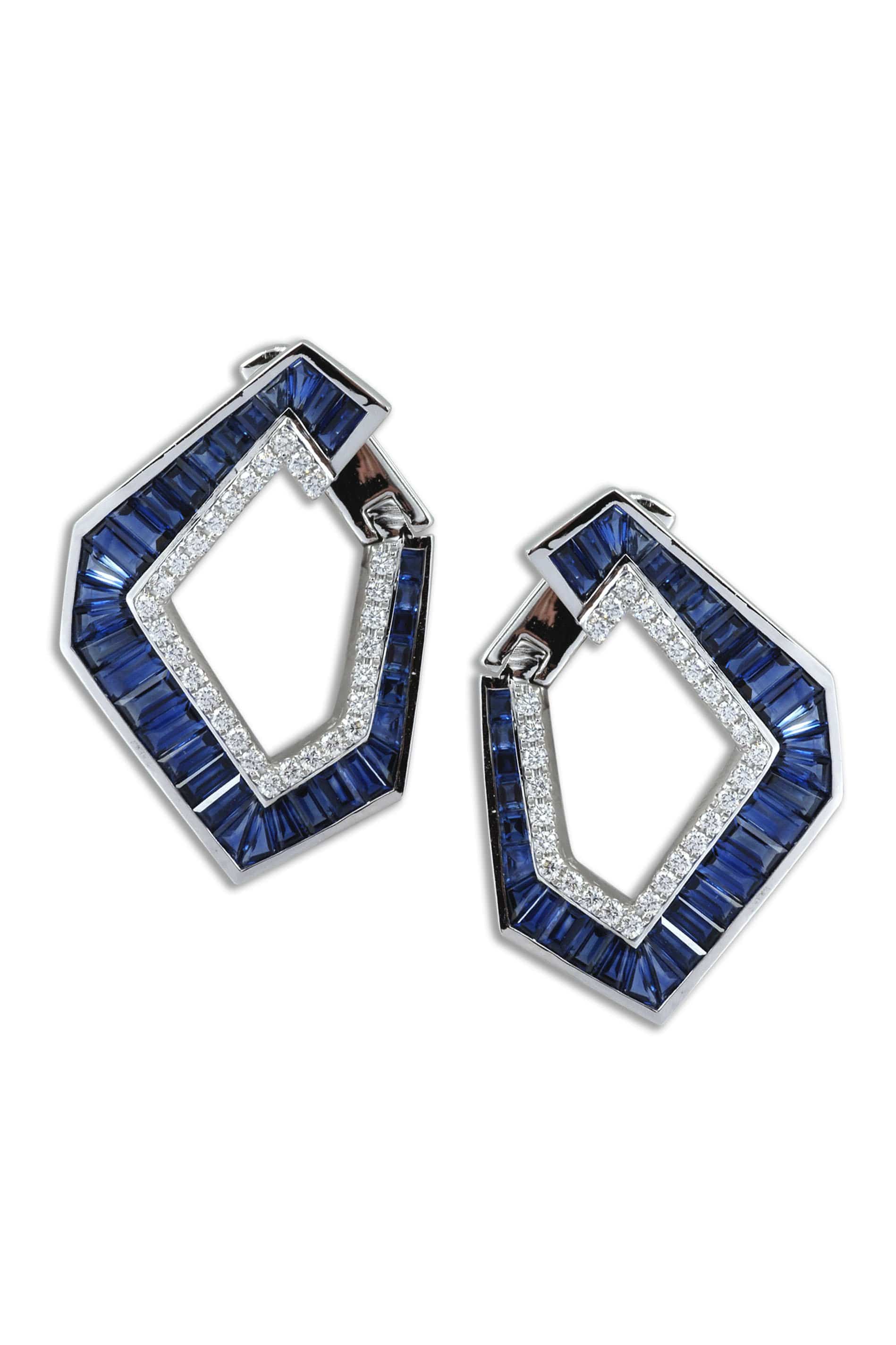 KAVANT & SHARART-Origami Link No. 5 Blue Sapphire Earrings-WHITE GOLD
