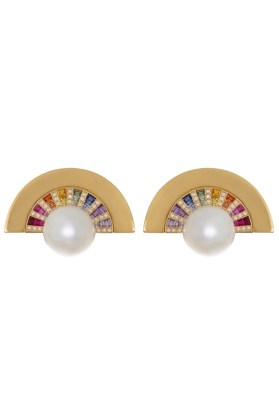 KAVANT & SHARART-Pearl and Sapphire Twist Reflection Double Jacket Earrings-YELLOW GOLD
