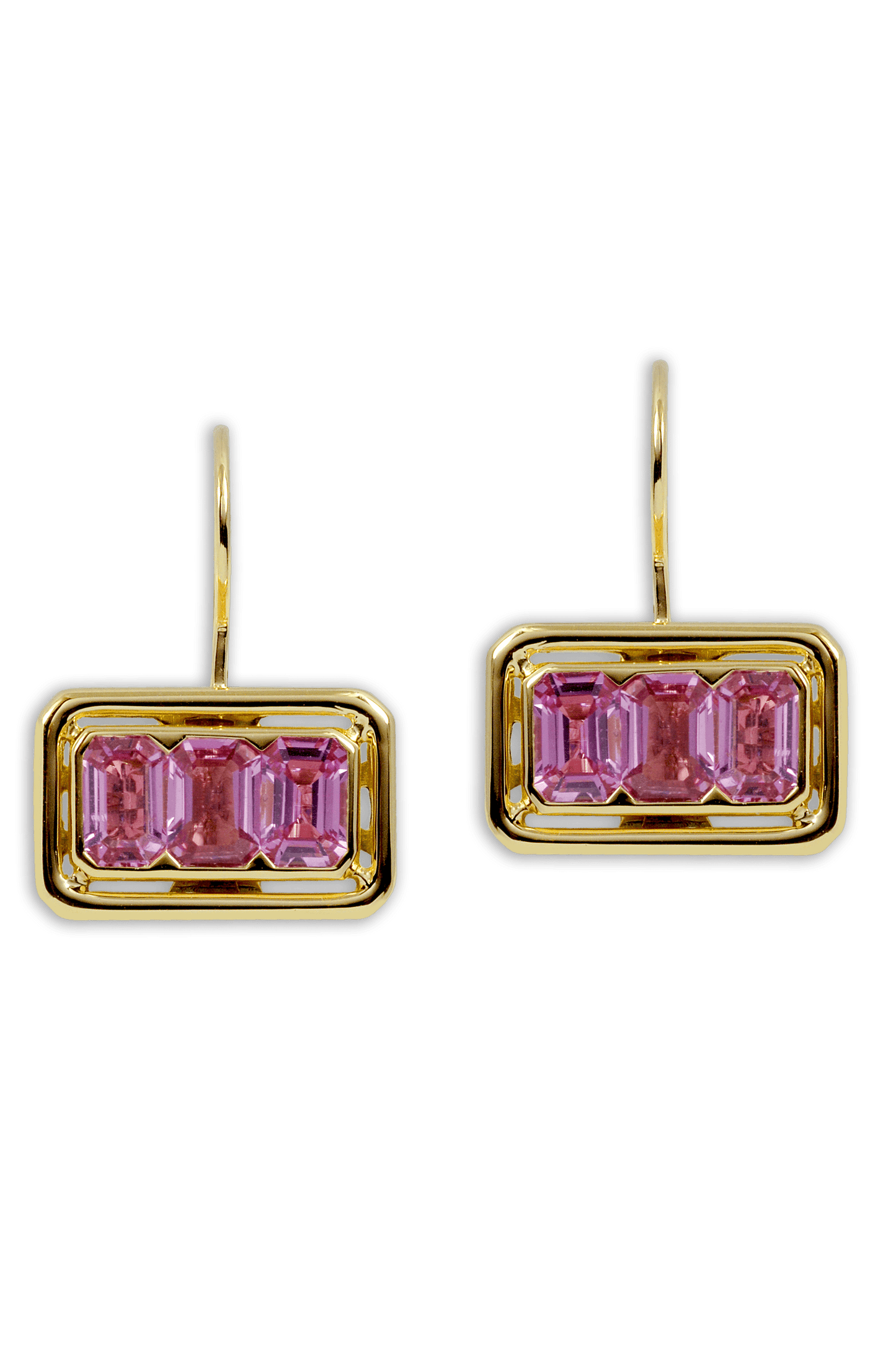 KAVANT & SHARART-Pink Sapphire Twist Trilogy Earrings-YELLOW GOLD