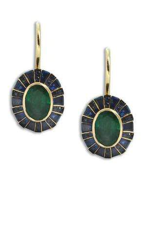 KAVANT & SHARART-Emerald and Blue Saphire Classic 64 Twist Oval Earrings-YELLOW GOLD
