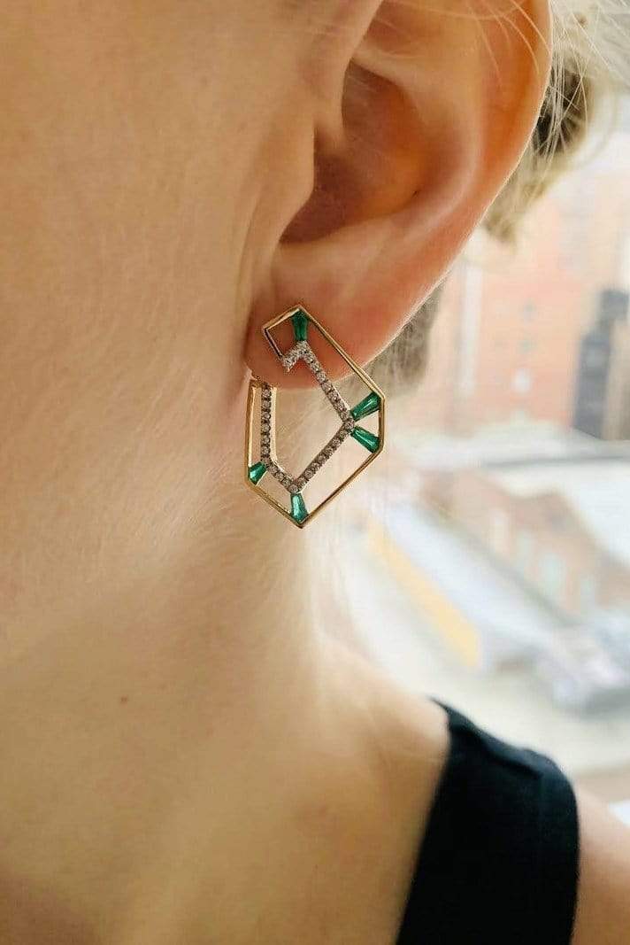 KAVANT & SHARART-Emerald Origami Link No. 5 Skeleton Earrings-YELLOW GOLD