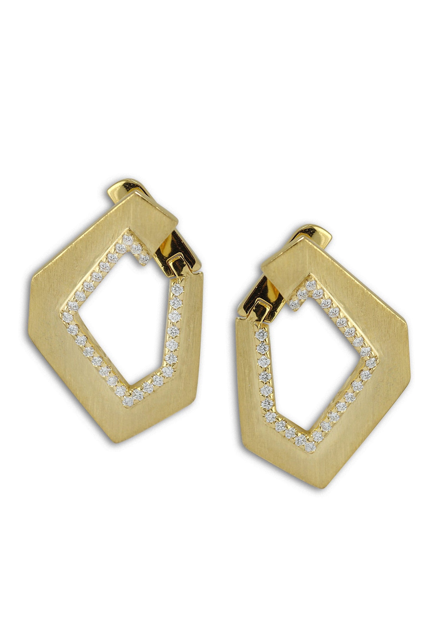 KAVANT & SHARART-Origami Brushed Link No. 5 Diamond Earrings-YELLOW GOLD