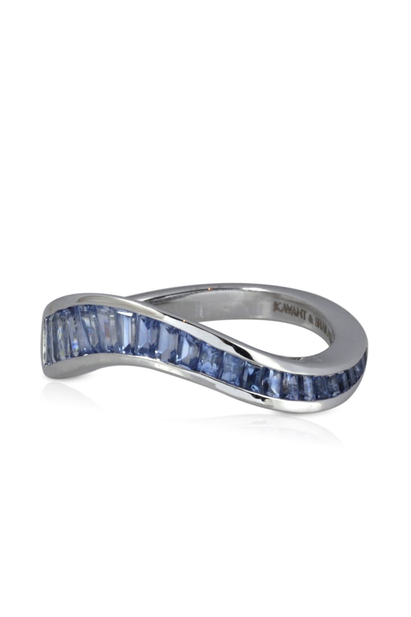 KAVANT & SHARART-Baguette Blue Sapphire Talay Flow Wave Ring-WHITE GOLD