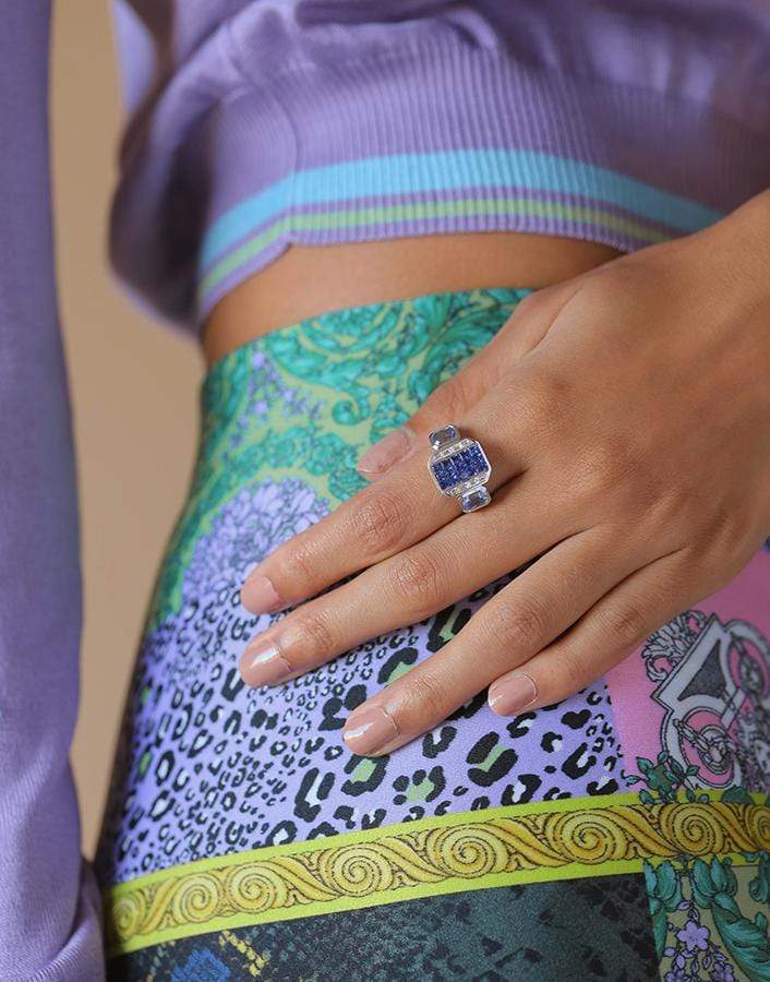 KAVANT & SHARART-Blue Sapphire and Diamond Geoart Signet Ring-WHITE GOLD