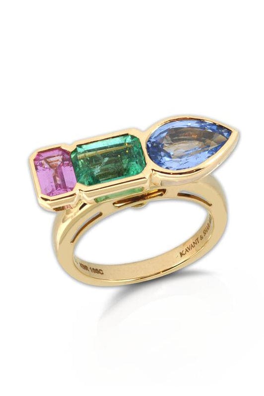KAVANT & SHARART-Sapphire and Emerald Twist Trilogy Ring-YELLOW GOLD