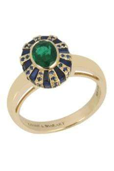 KAVANT & SHARART-Emerald and Blue Saphire Classic 64 Twist Oval Ring-YELLOW GOLD
