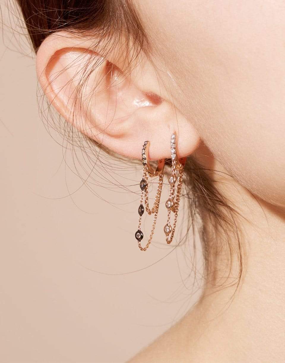 KISMET BY MILKA-Three Champagne Diamond Dangle Chain Hoop Earring-ROSE GOLD