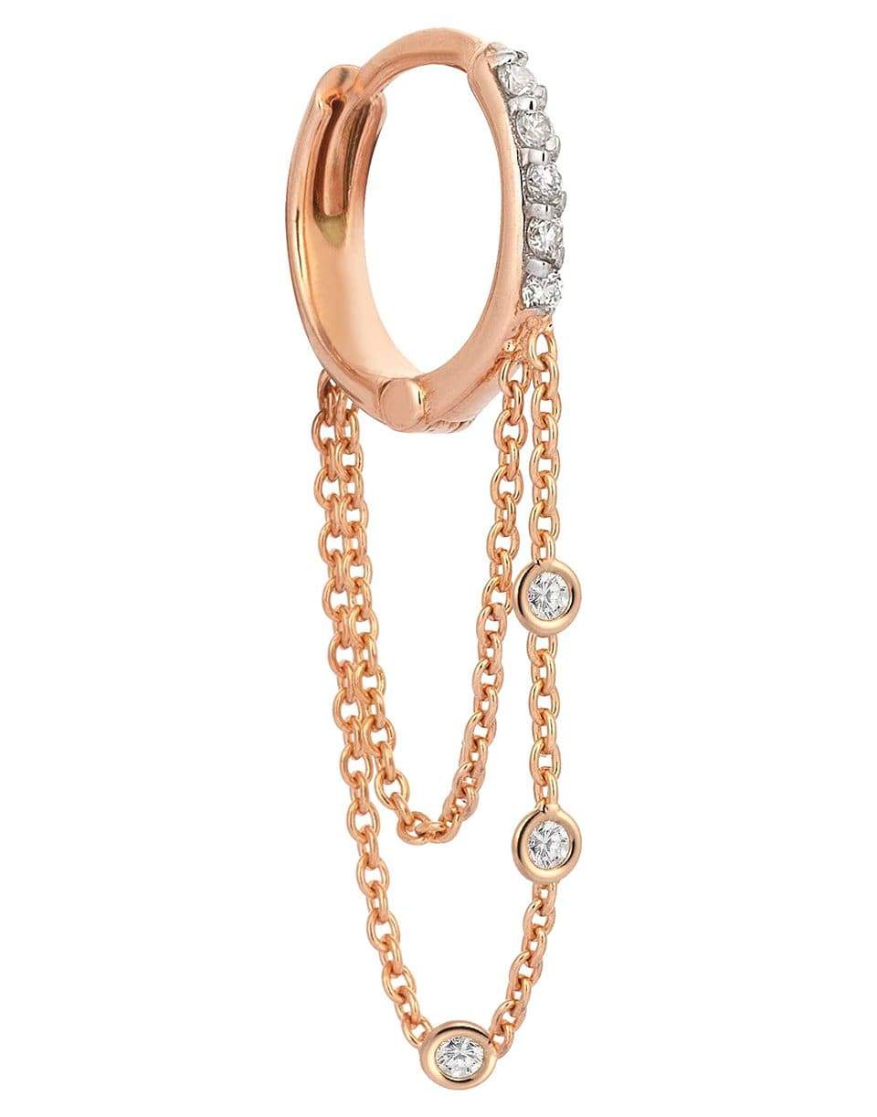 KISMET BY MILKA-Three White Diamond Dangle Chain Earring-ROSE GOLD