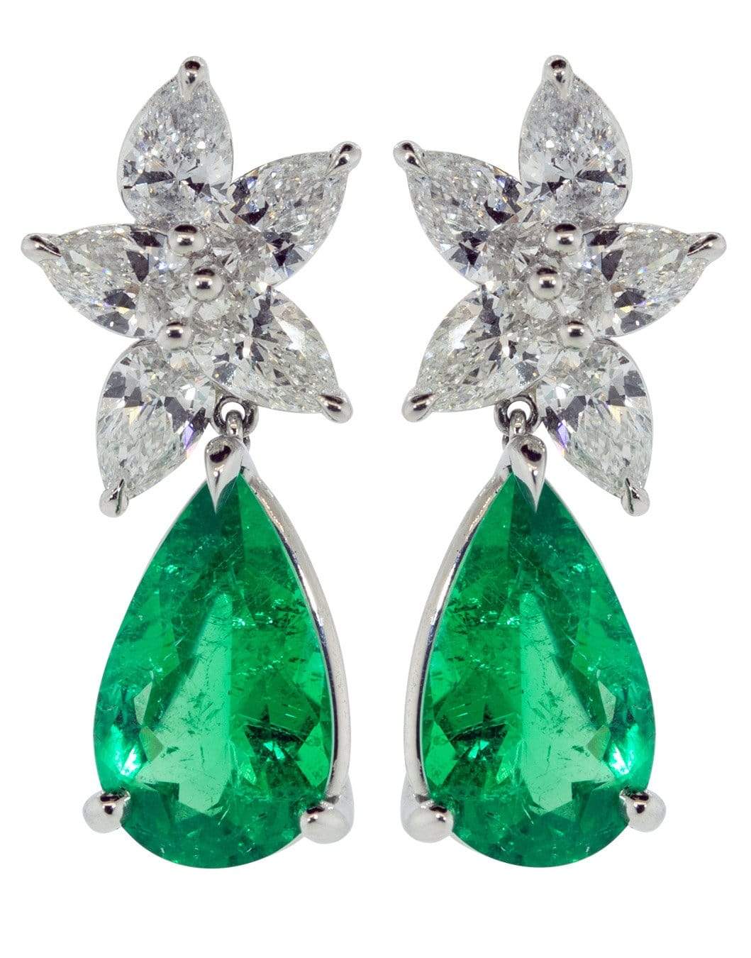 KWIAT-Diamond and Emerald Drop Earrings-PLAT