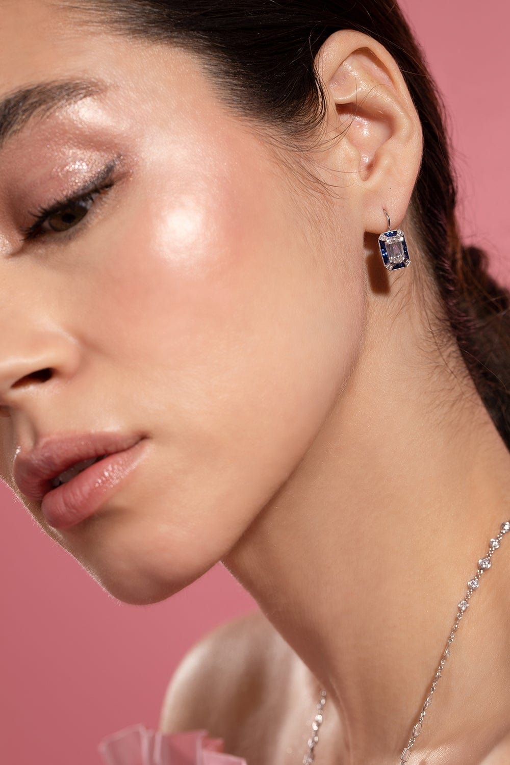 KWIAT-Ashoka Diamond Ray Earrings with Sapphire Halos-WHITE GOLD