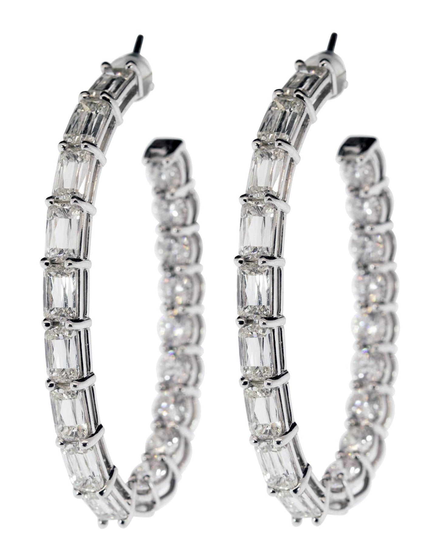 KWIAT-Baguette and Round Diamond Hoops-WHITE GOLD