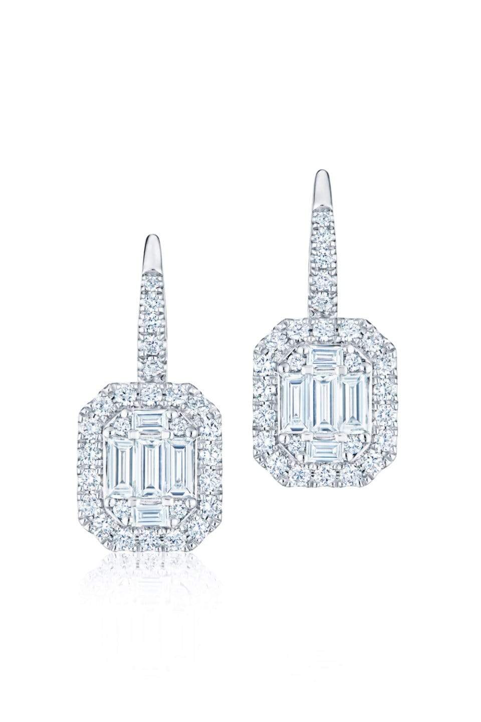 KWIAT-Emerald Cut Diamond Drop Earrings-WHITE GOLD