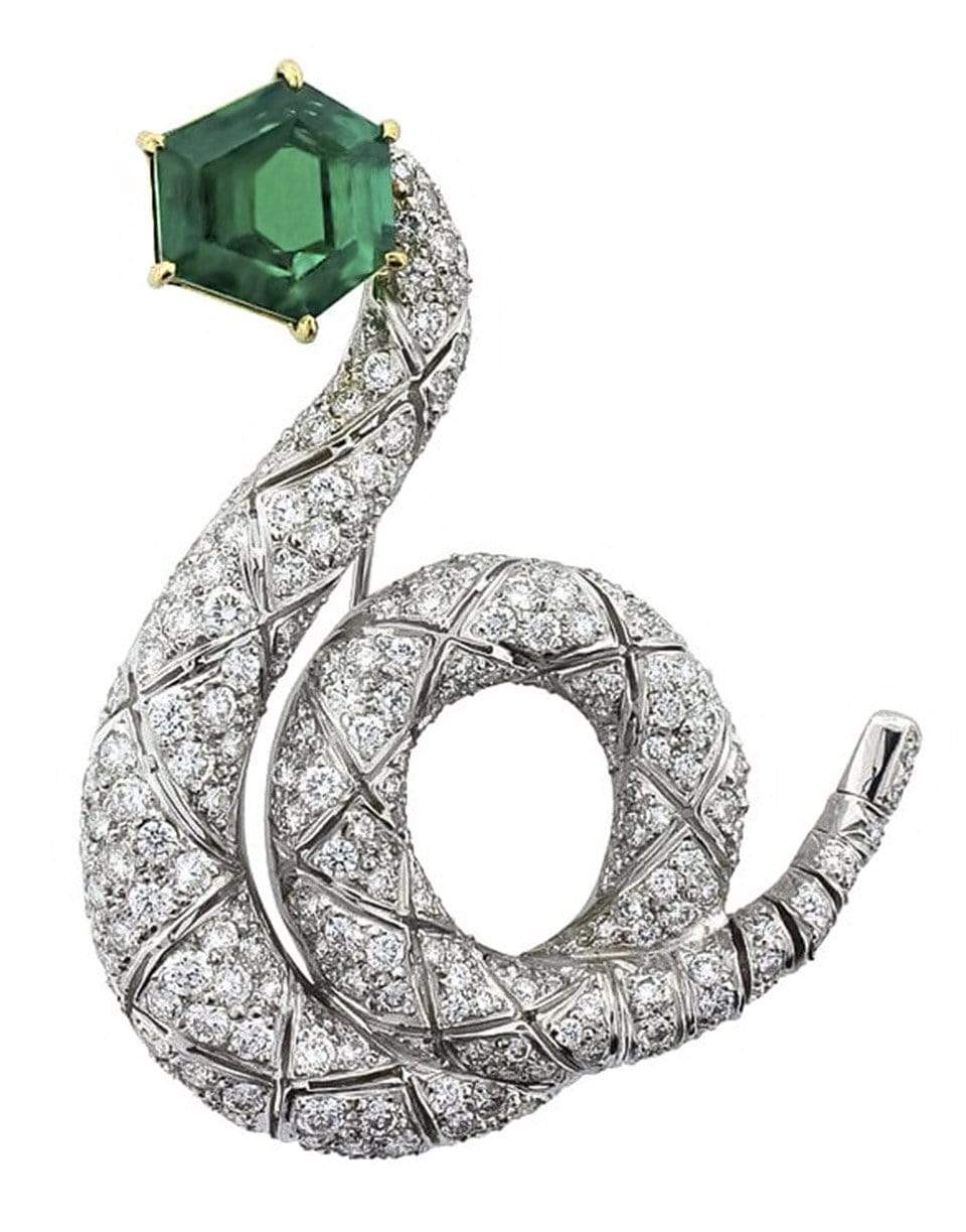 Emerald and Diamond Snake Brooch JEWELRYFINE JEWELMISC KWIAT   