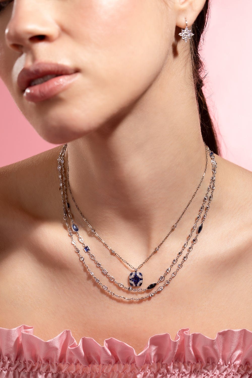 KWIAT-Diamond and Sapphire Strings Necklace-PLATINUM