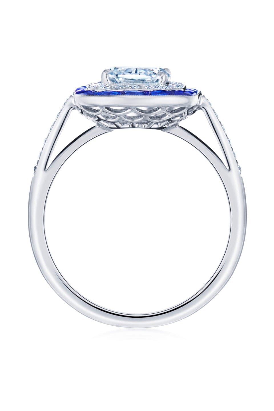 KWIAT-Ashoka Diamond and Sapphire Double Halo Ring-PLATINUM