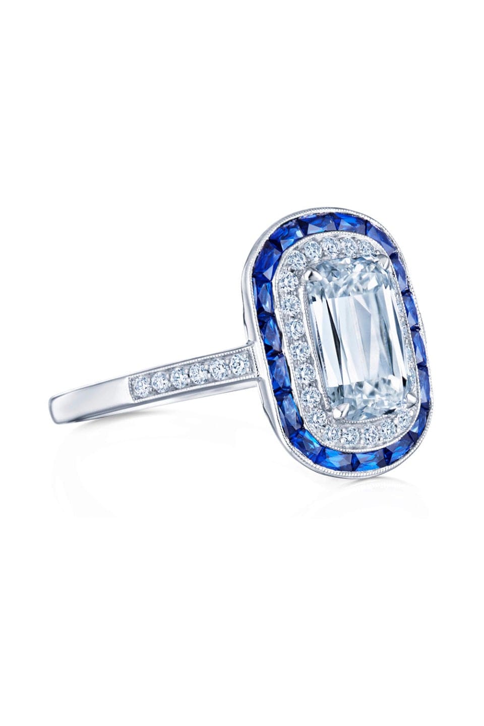 KWIAT-Ashoka Diamond and Sapphire Double Halo Ring-PLATINUM
