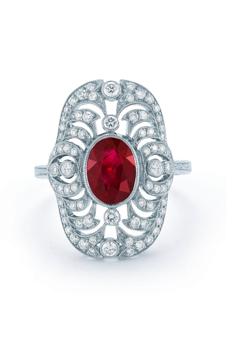 KWIAT-Vintage Ruby Scroll Ring-WHITE GOLD