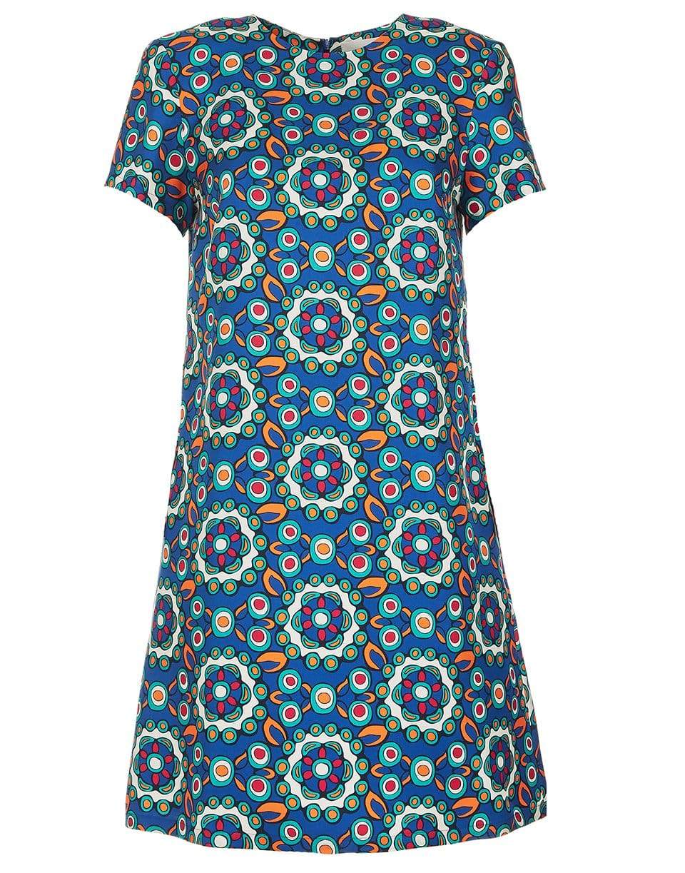 LA DOUBLEJ-Kaleidoscope Bluette Silk Twill Mini Swing Dress-