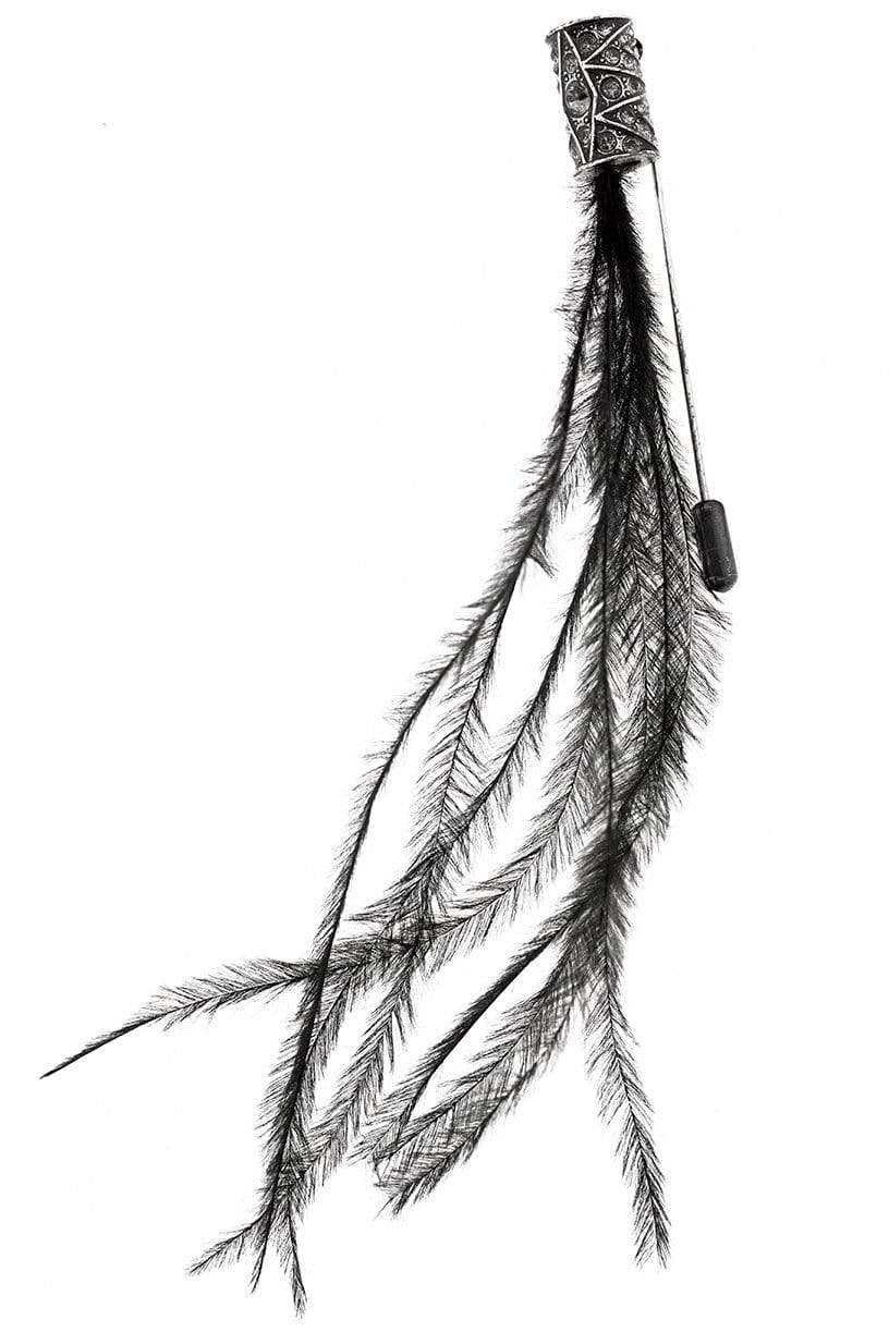 LANVIN-Crystal and Feather Pin-BLACK