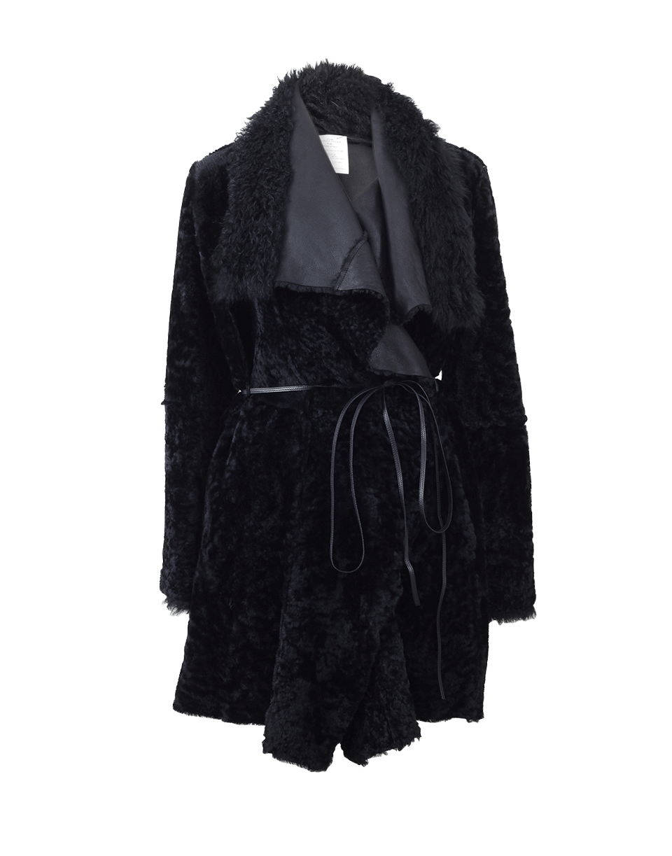 LANVIN-Shearling Drape Front Coat-BLACK