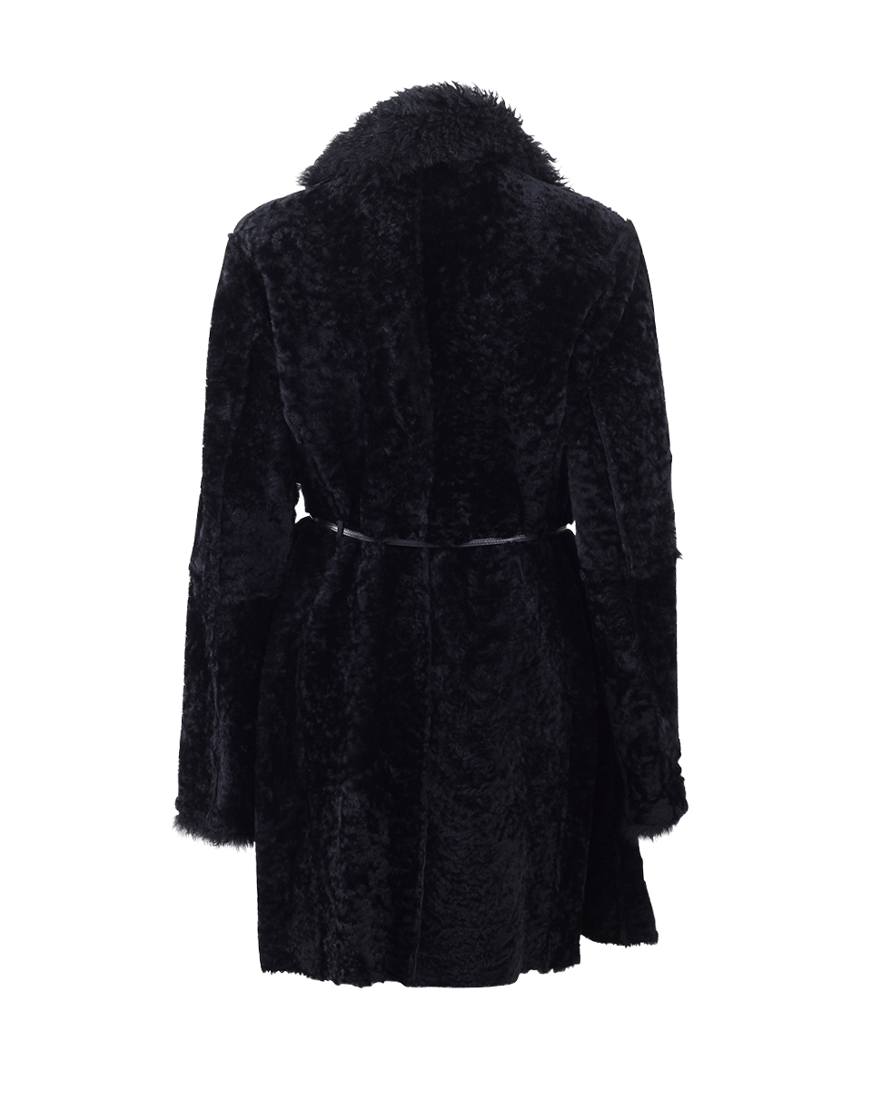 LANVIN-Shearling Drape Front Coat-BLACK