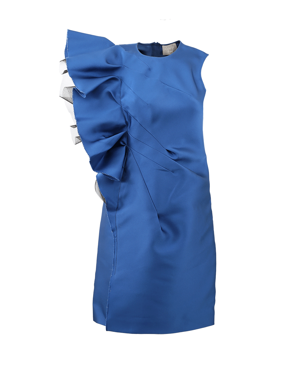 LANVIN-Side Ruffle Cocktail Dress-BLUE