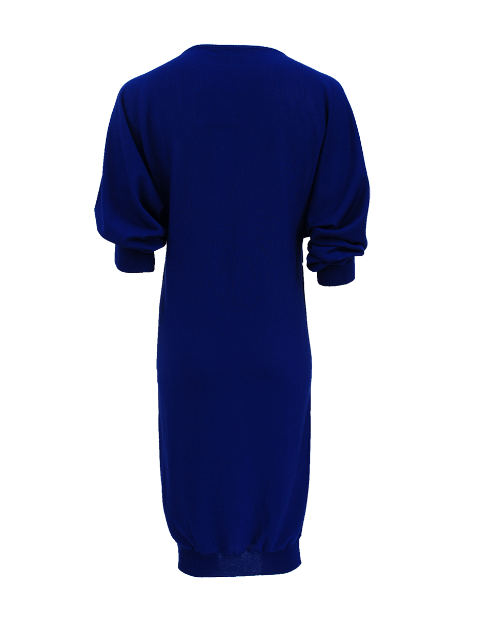 LANVIN-Long Sleeve V-Neck Knit Dress-BLUE