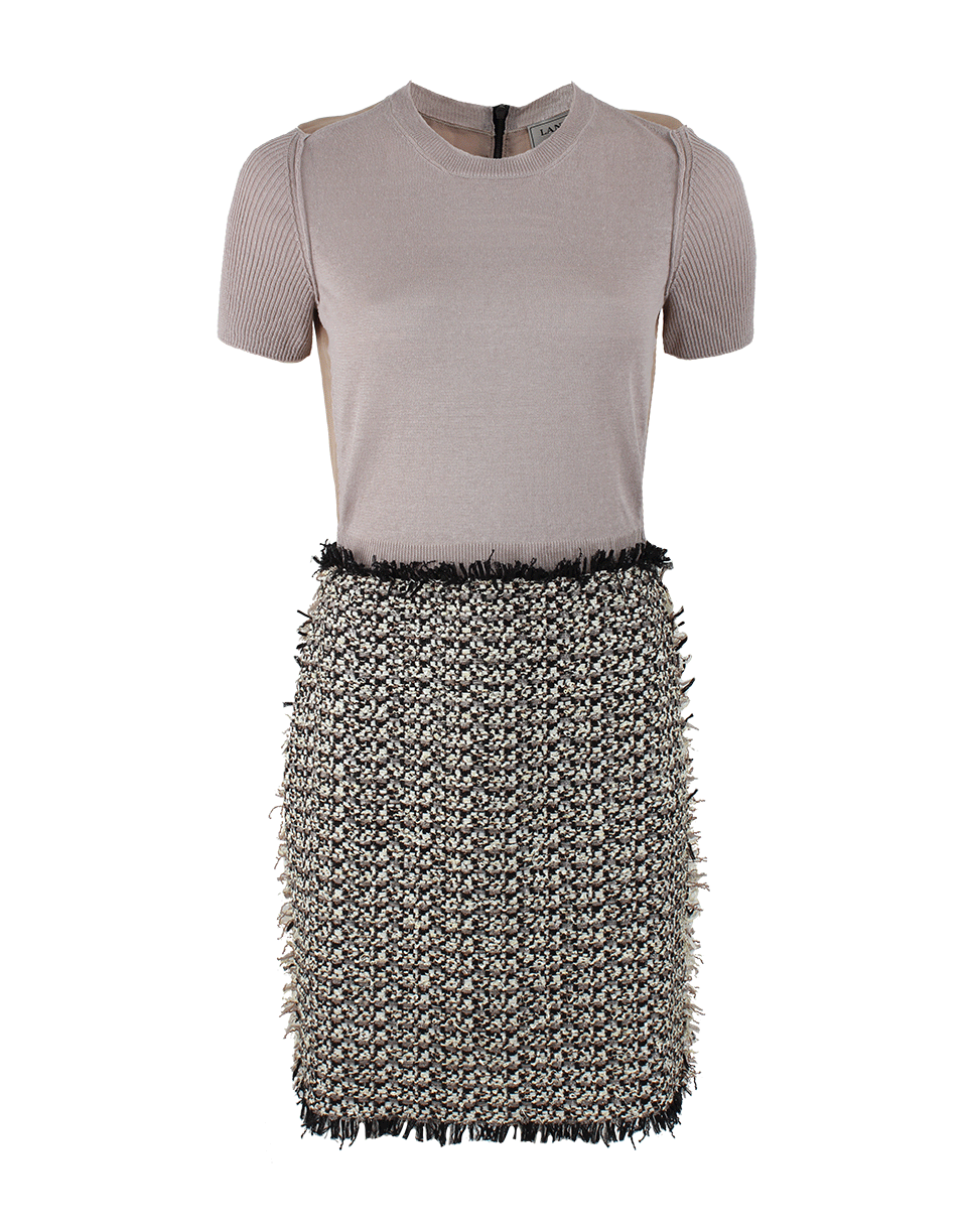 LANVIN-Short Sleeve Silk Back Tweed Skirt Dress-BEIGE
