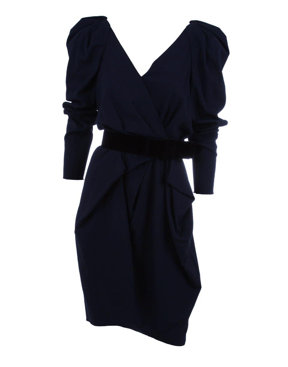 LANVIN-V Neck Pleated Detail Dress-PETROL