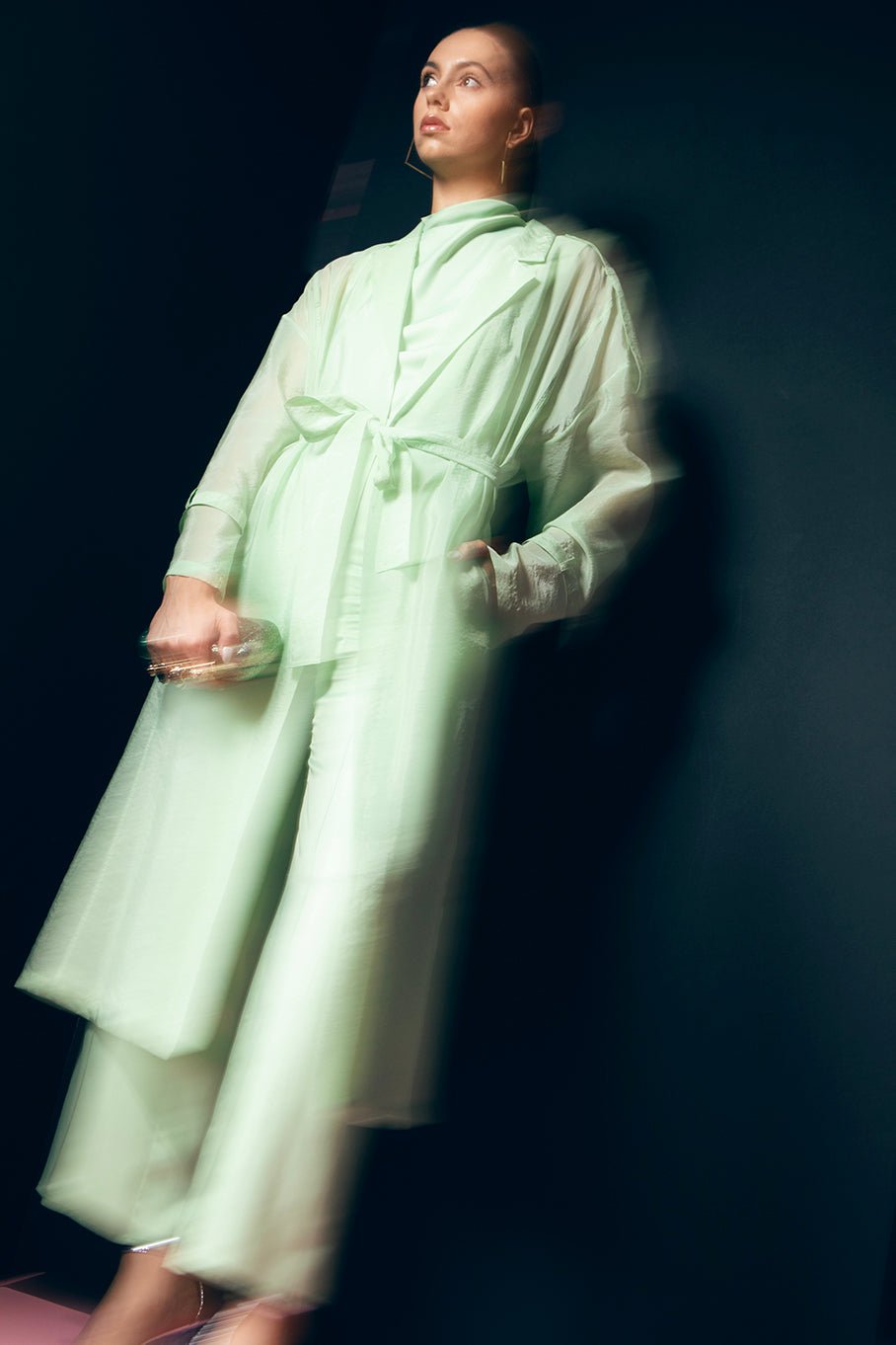 LAPOINTE-Textured Sheer Relaxed Trench-