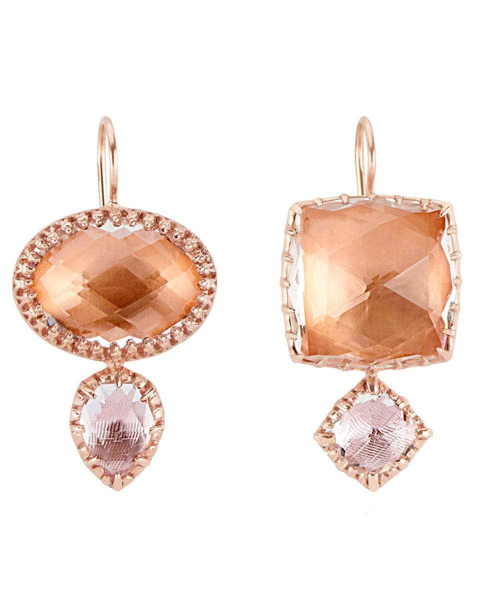 LARKSPUR & HAWK-Bellini and Ballet Pink Sadie Mismatched Double Quartz Drop Earrings-ROSE GOLD