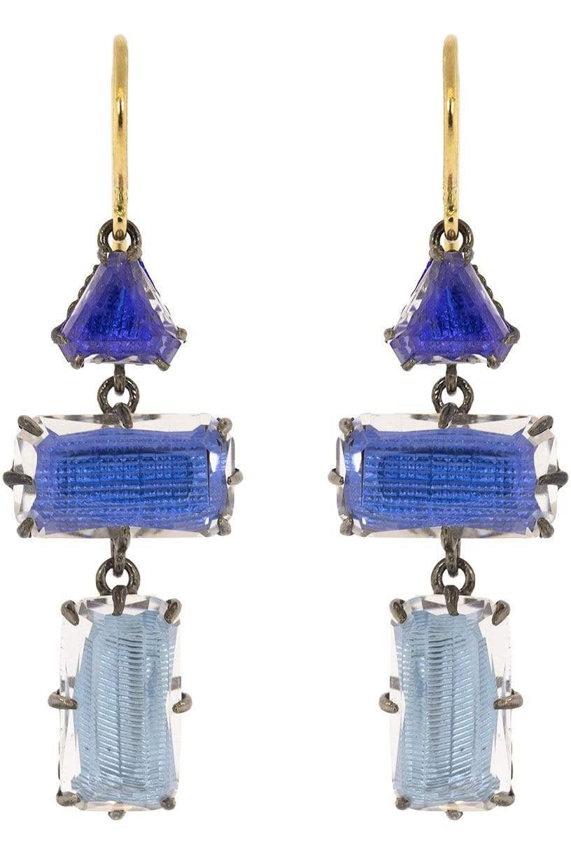 LARKSPUR & HAWK-Caterina Baguette Three Drop White Quartz Blue Earrings-SILVER