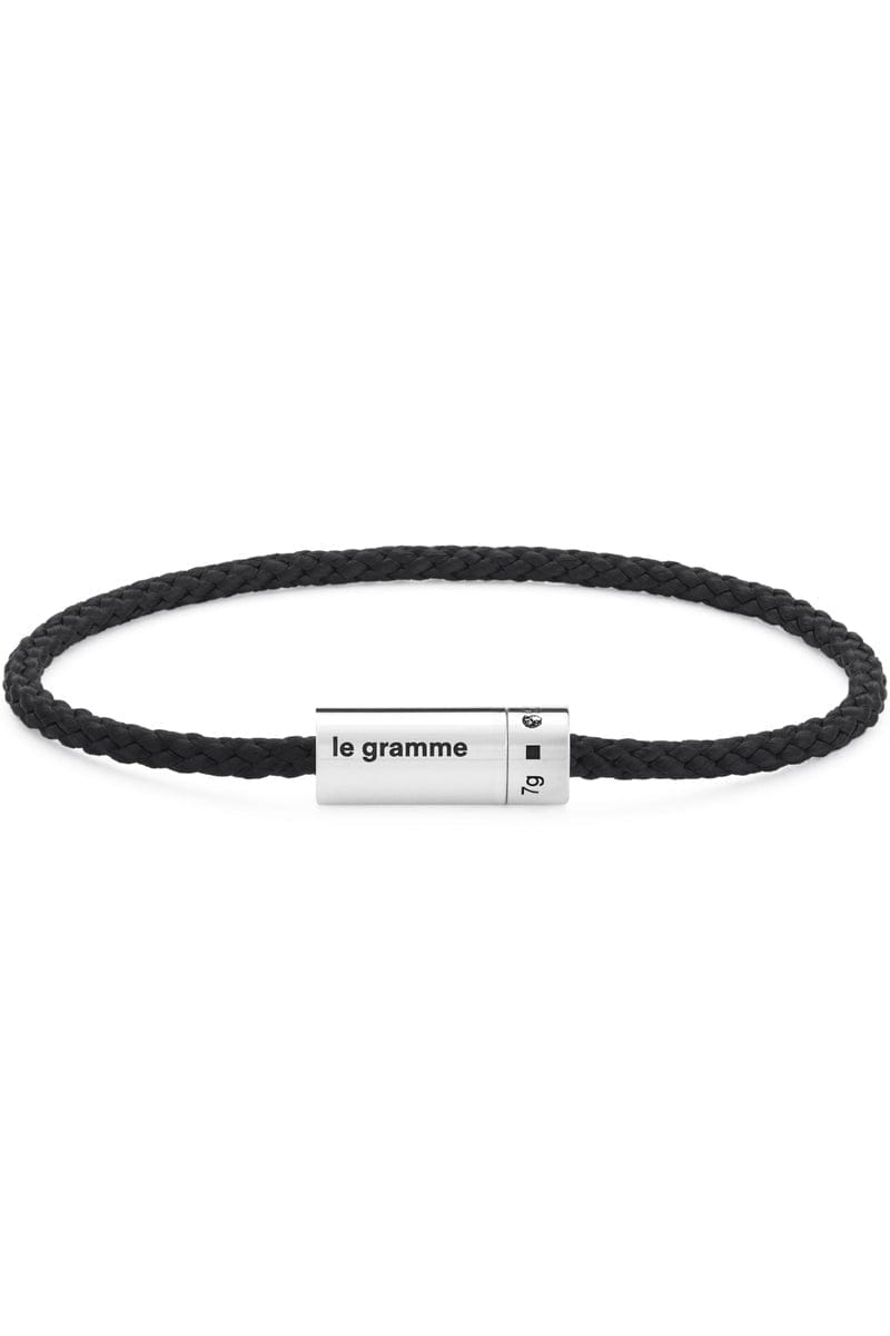 LE GRAMME-7g Polished Sterling Silver Black Nato Cable Bracelet-