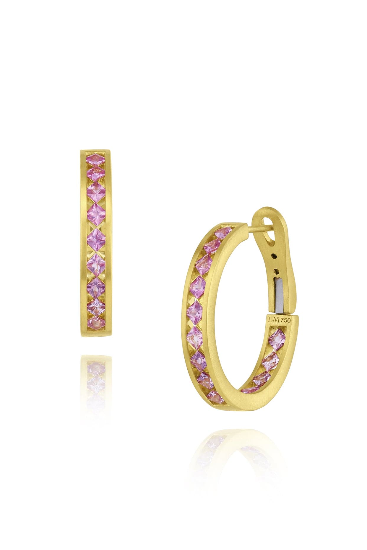 LEIGH MAXWELL-Pink Sapphire Ameerah Hoops-YELLOW GOLD