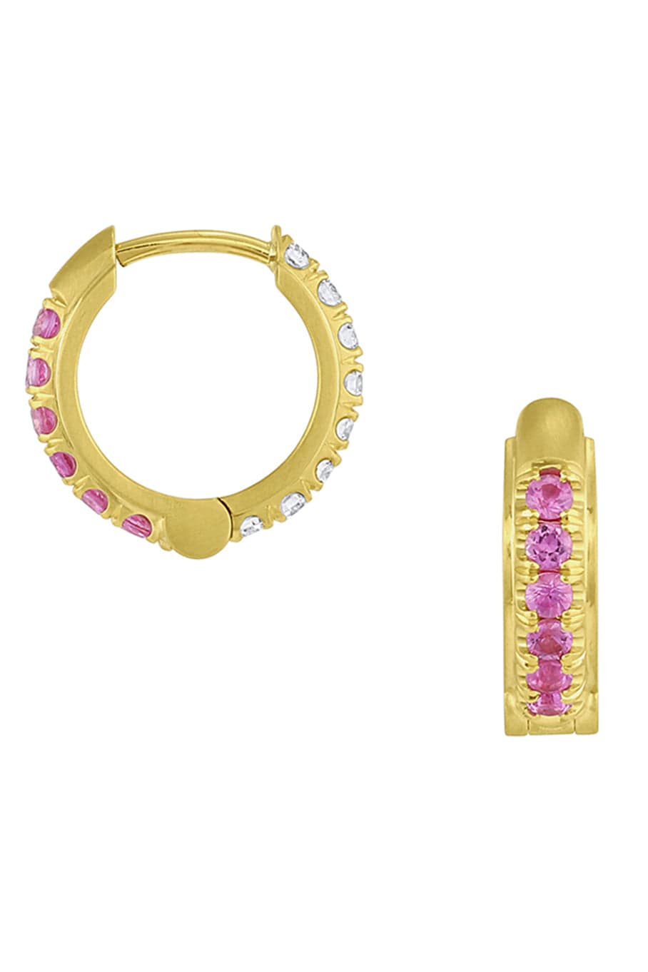 LEIGH MAXWELL-Pink Sapphire Reversible Hoops-YELLOW GOLD