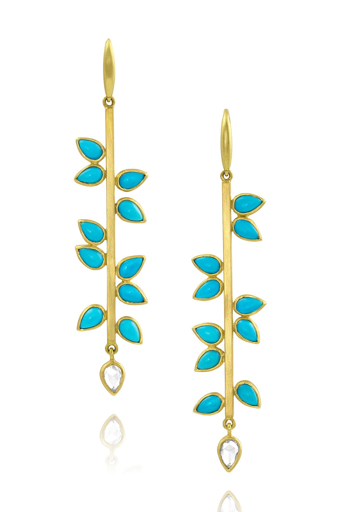 LEIGH MAXWELL-Turquoise and Moonstone Bahari Stick Earrings-YELLOW GOLD