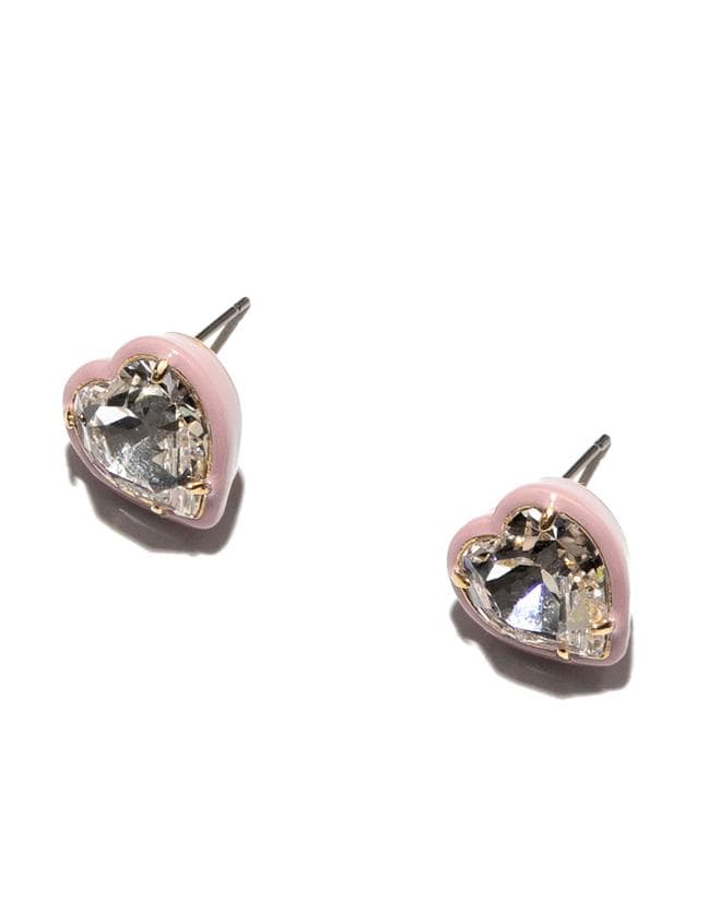 LELE SADOUGHI DESIGNS-Swarovski Crystal and Blush Enamel Heart Stud Earrings-BLUSH