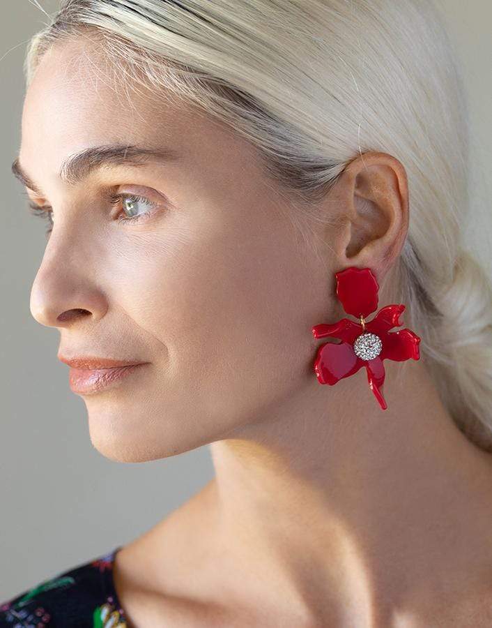Coral Small Crystal Lily Earrings