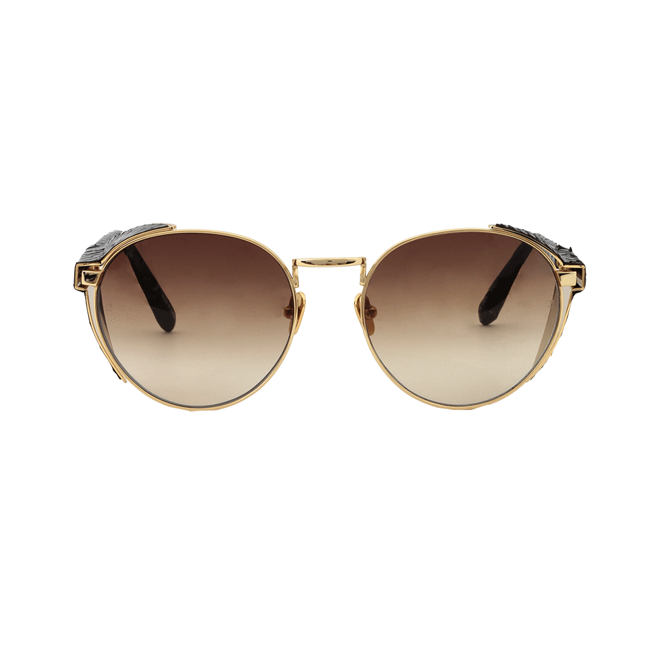 LINDA FARROW-Gold Snakeskin Sunglasses-BLACK