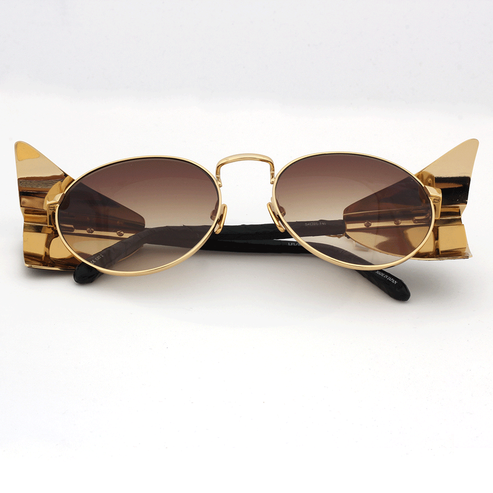 LINDA FARROW-Gold Snakeskin Sunglasses-BLACK