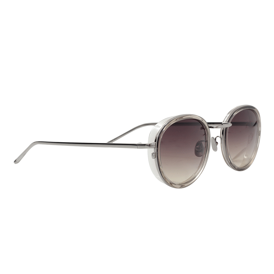 LINDA FARROW-White Gold Oval Sunglasses-WHT/GLD