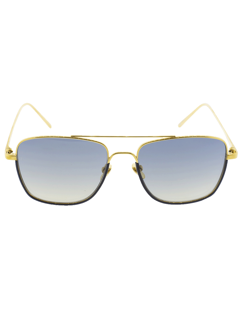 LINDA FARROW-Aviator Navy Leather Sunglasses-YLLW GLD