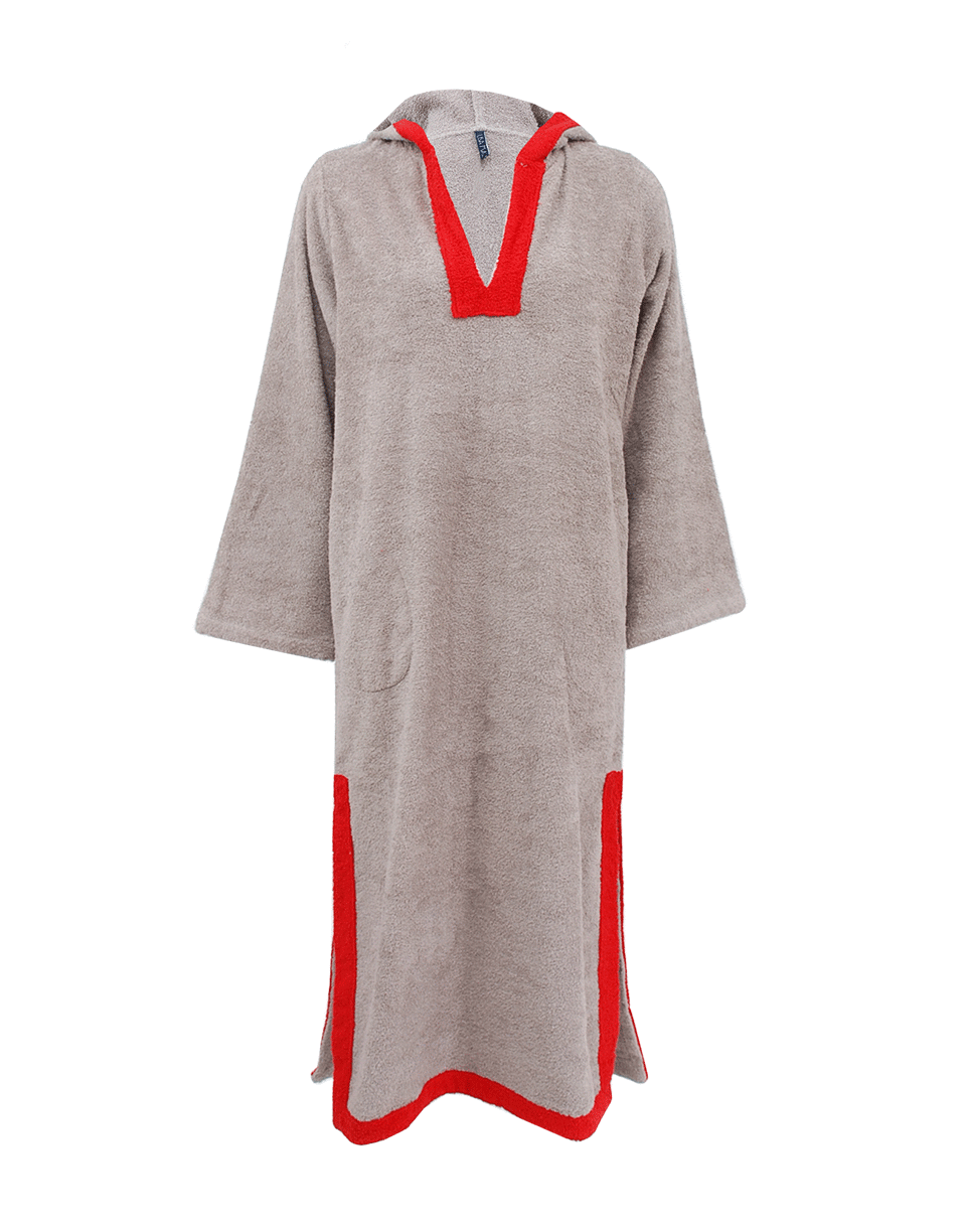 LISA MARIE FERNANDEZ-Long Sleeve Hooded Tassle Caftan-TAUP/RED