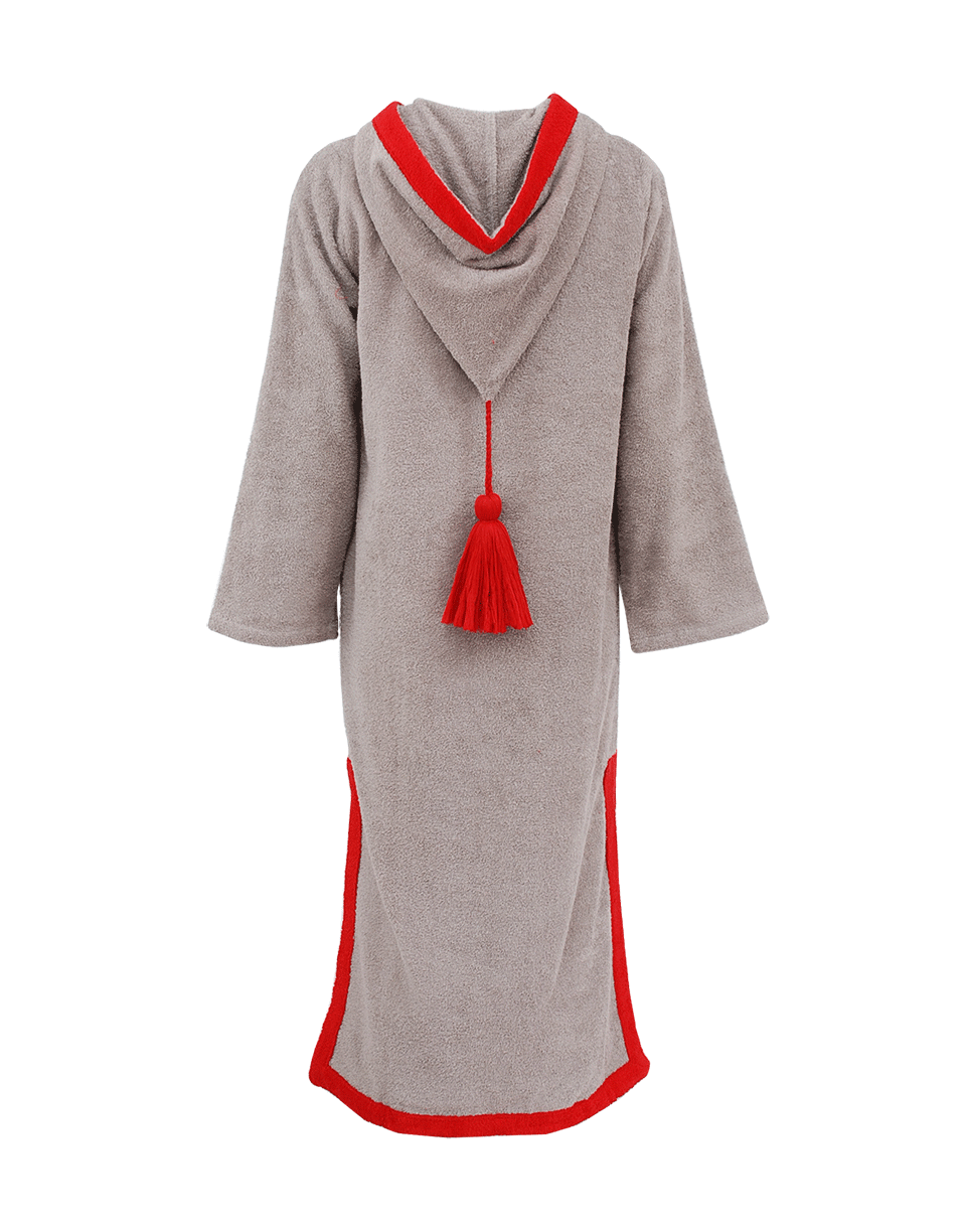 LISA MARIE FERNANDEZ-Long Sleeve Hooded Tassle Caftan-TAUP/RED