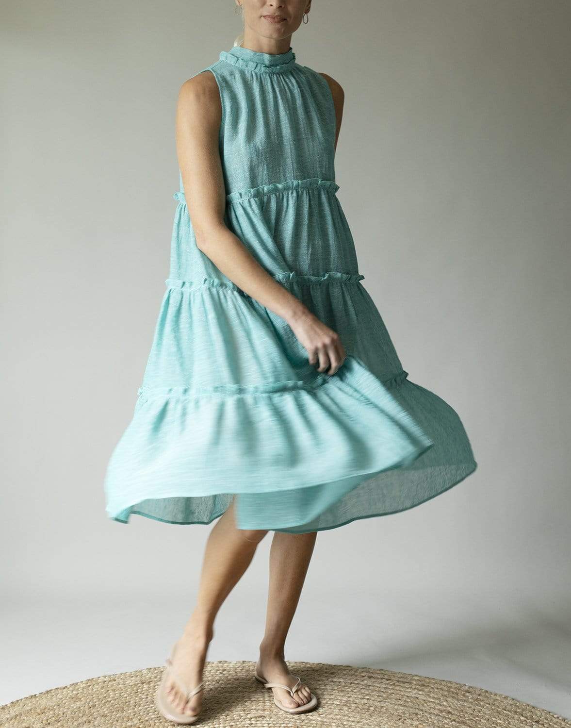 LISA MARIE FERNANDEZ-Turquoise Erica Ruffle Midi Dress-
